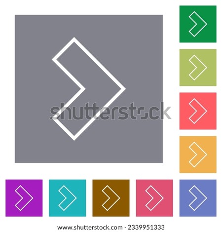 Right 90 degrees angle arrow outline flat icons on simple color square backgrounds