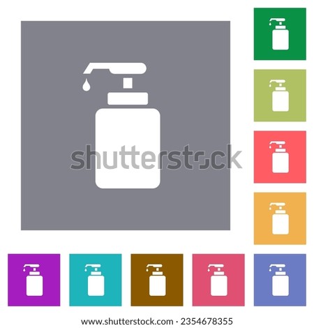 Liquid soap flat icons on simple color square backgrounds