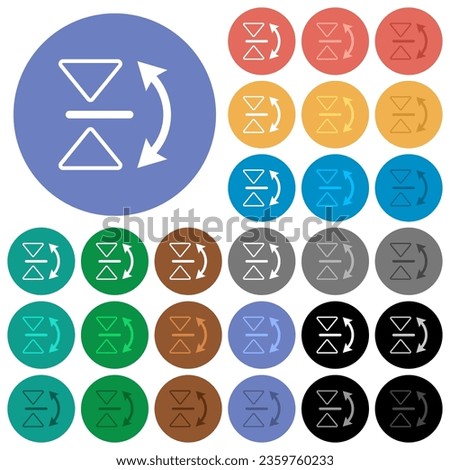 Vertical flip outline multi colored flat icons on round backgrounds. Included white, light and dark icon variations for hover and active status effects, and bonus shades.