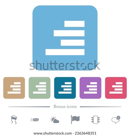 Text align right white flat icons on color rounded square backgrounds. 6 bonus icons included