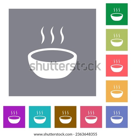 Steaming bowl flat icons on simple color square backgrounds