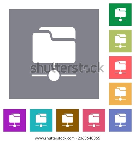 Network drive flat icons on simple color square backgrounds