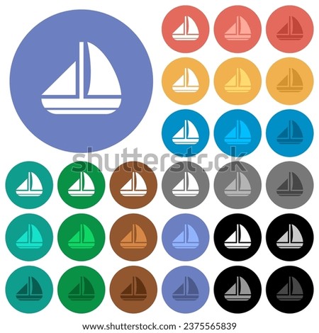 Sailing boat solid multi colored flat icons on round backgrounds. Included white, light and dark icon variations for hover and active status effects, and bonus shades.