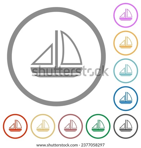 Sailing boat outline flat color icons in round outlines on white background