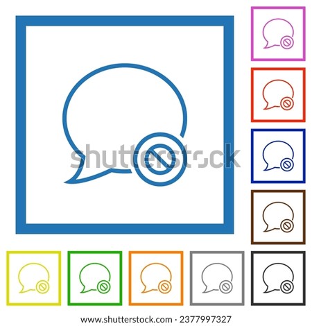 Disabled message flat color icons in square frames on white background
