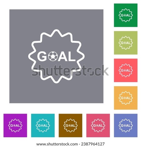 Goal sticker with rounded edges outline flat icons on simple color square backgrounds