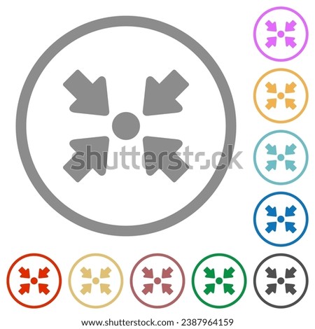 Centering object solid flat color icons in round outlines on white background