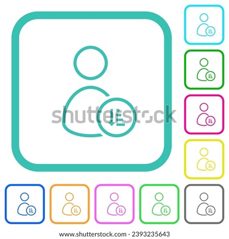 User sort ascending outline vivid colored flat icons in curved borders on white background
