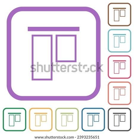 Align to top outline simple icons in color rounded square frames on white background