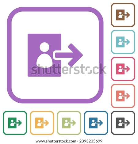 User logout solid simple icons in color rounded square frames on white background