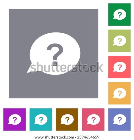 Oval help chat bubble solid flat icons on simple color square backgrounds