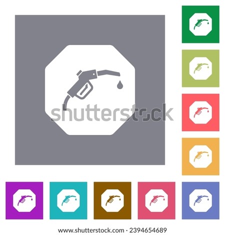 Octagon shaped fuel sanction sign solid flat icons on simple color square backgrounds