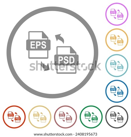 EPS PSD file conversion flat color icons in round outlines on white background