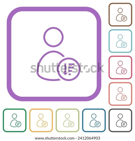 User sort descending outline simple icons in color rounded square frames on white background