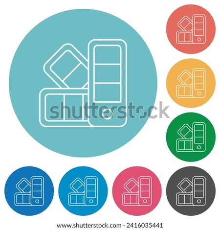 Color swatch outline flat white icons on round color backgrounds