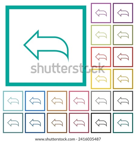 Reply to mail outline flat color icons with quadrant frames on white background