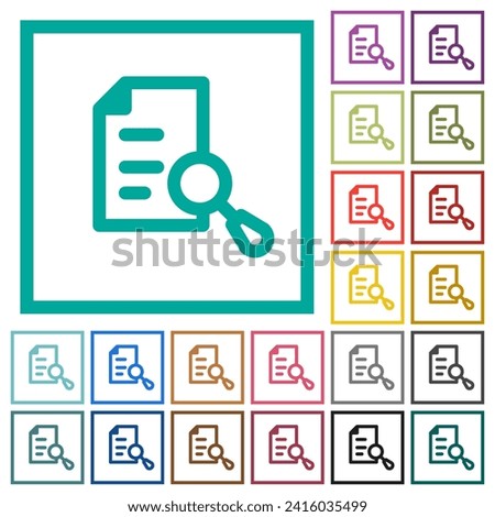 Search document flat color icons with quadrant frames on white background