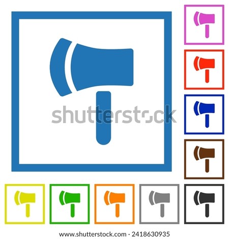 Axe flat color icons in square frames on white background