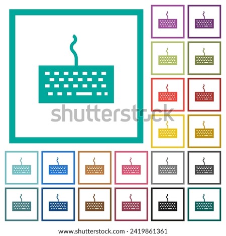 Computer keyboard flat color icons with quadrant frames on white background