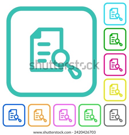 Search document vivid colored flat icons in curved borders on white background