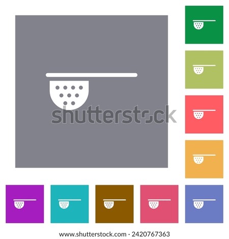 Tea stainer flat icons on simple color square backgrounds