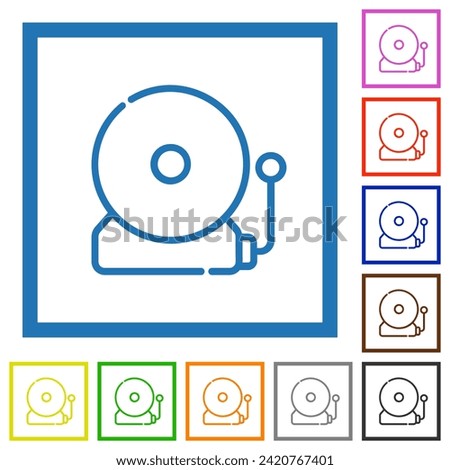 Scool bell outline flat color icons in square frames on white background