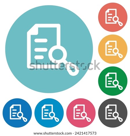 Search document flat white icons on round color backgrounds