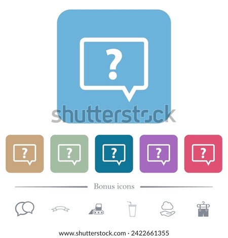 Rounded square help chat bubble outline white flat icons on color rounded square backgrounds. 6 bonus icons included