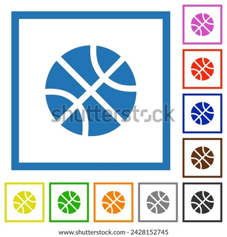 Basketball solid flat color icons in square frames on white background