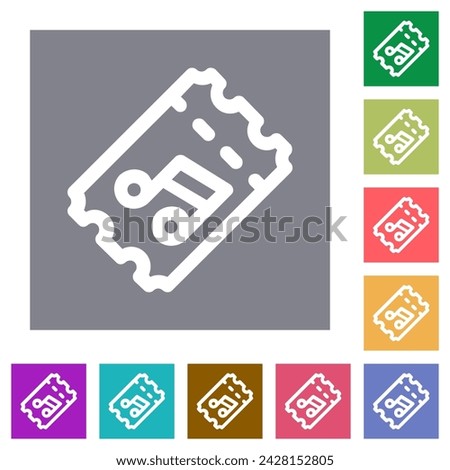 Concert ticket outline flat icons on simple color square backgrounds