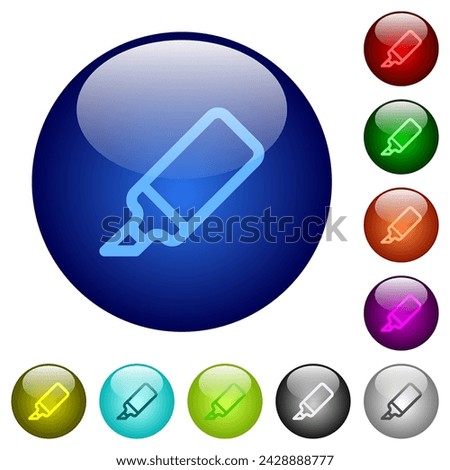 Office marker outline icons on round glass buttons in multiple colors. Arranged layer structure