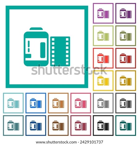 Negative camera film canister flat color icons with quadrant frames on white background