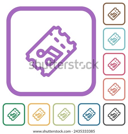 Concert ticket outline simple icons in color rounded square frames on white background