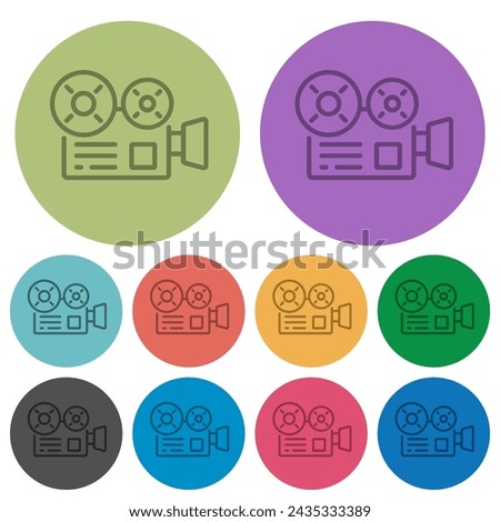 Movie camera outline darker flat icons on color round background