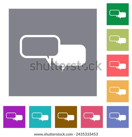 Chat bubbles flat icons on simple color square backgrounds