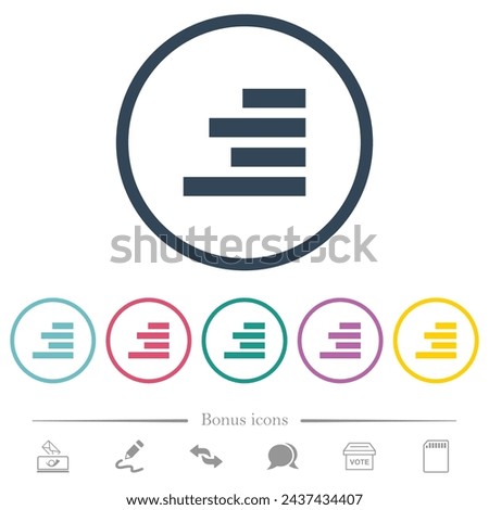 Text align right flat color icons in round outlines. 6 bonus icons included.