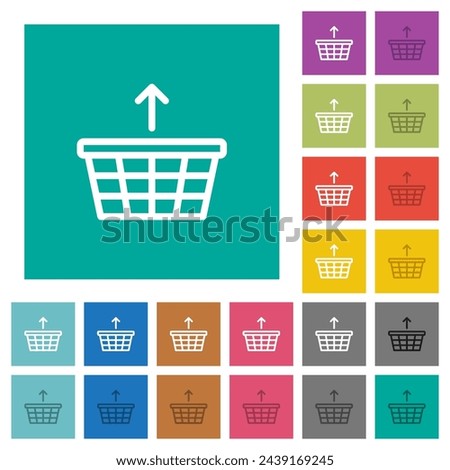 Shopping basket remove outline multi colored flat icons on plain square backgrounds. Included white and darker icon variations for hover or active effects.