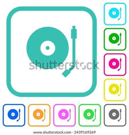 Turntable vivid colored flat icons in curved borders on white background