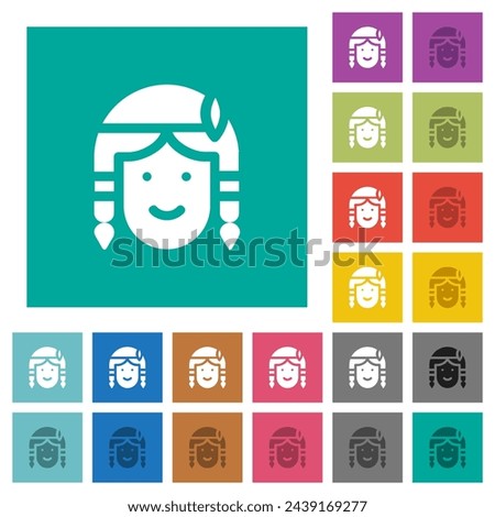 Native american avatar solid multi colored flat icons on plain square backgrounds. Included white and darker icon variations for hover or active effects.