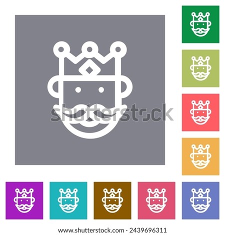 King avatar outline flat icons on simple color square backgrounds