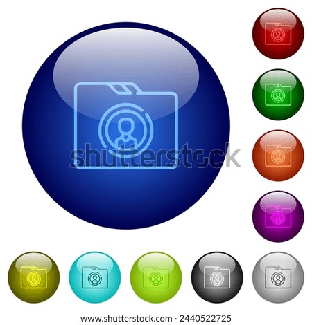 Uer profile folder outline icons on round glass buttons in multiple colors. Arranged layer structure