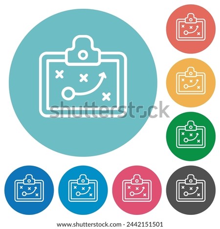 Clipbord game plan outline flat white icons on round color backgrounds