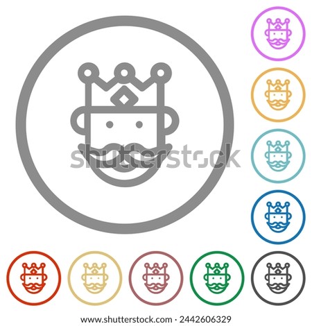 King avatar outline flat color icons in round outlines on white background