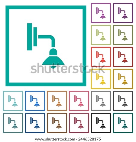 Wall lamp flat color icons with quadrant frames on white background