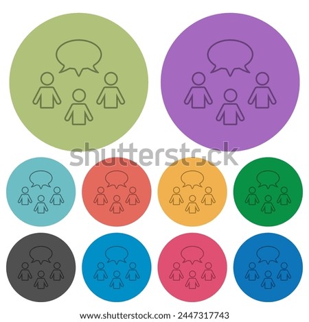 Three talking persons with oval bubble outline darker flat icons on color round background
