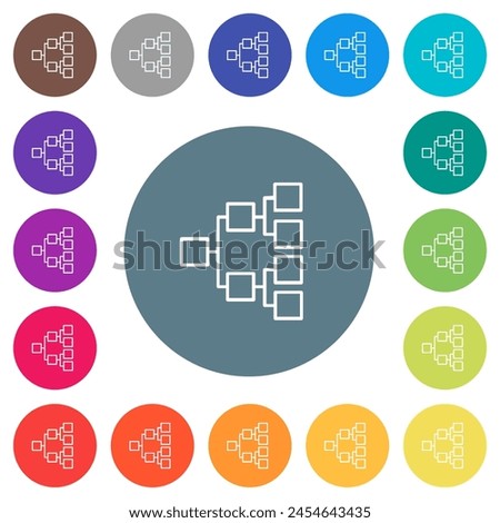 Organizational chart right outline flat white icons on round color backgrounds. 17 background color variations are included.