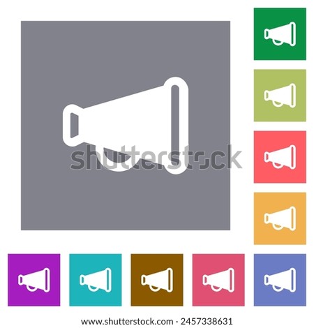 Vintage megaphone solid flat icons on simple color square backgrounds