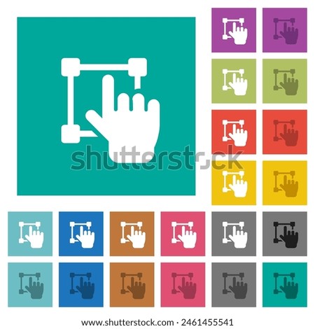 Visual editing solid multi colored flat icons on plain square backgrounds. Included white and darker icon variations for hover or active effects.
