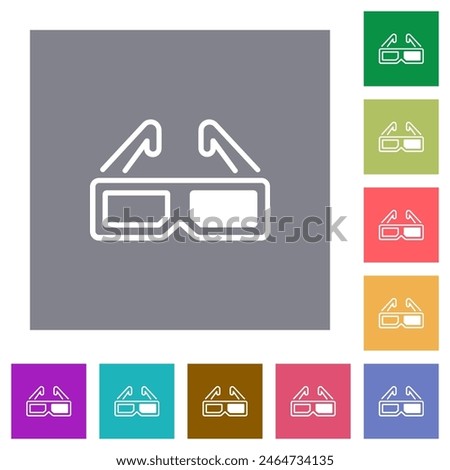 Retro 3d glasses alternate flat icons on simple color square backgrounds