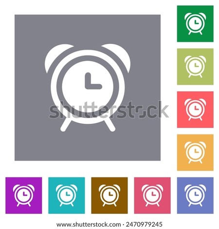 Retro alarm clock solid flat icons on simple color square backgrounds